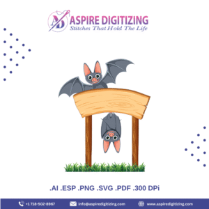 Bats Around Wooden Signboard – Spooky Halloween Vector Design