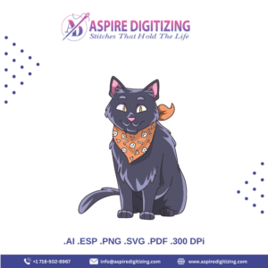 Cool Gray Cat with Skull Bandana – Halloween Pet Vector Clipart