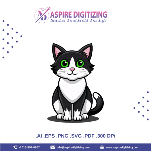 Tuxedo Cat Vector – Elegant Black & White Cartoon Cat Clipart