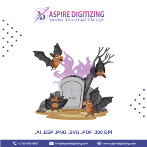 Group of Bats in Haunted Graveyard – Halloween Forest Vector Scene