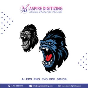 Angry Gorilla Heads Vector – Dual Tone Black & Blue Artwork