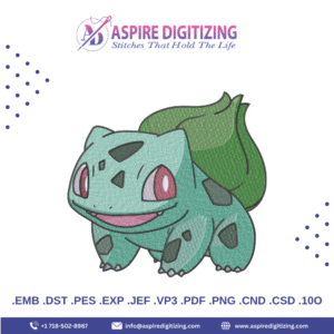 Bulbasaur Embroidery Design – Adorable Grass-Type Pokémon for Kids & Fan Merch