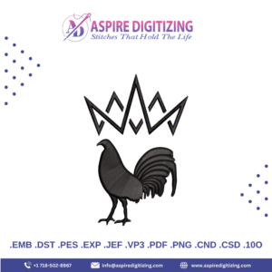 Crown Black Rooster Chicken Digitizing Design – Bold Farmyard Royalty for Embroidery