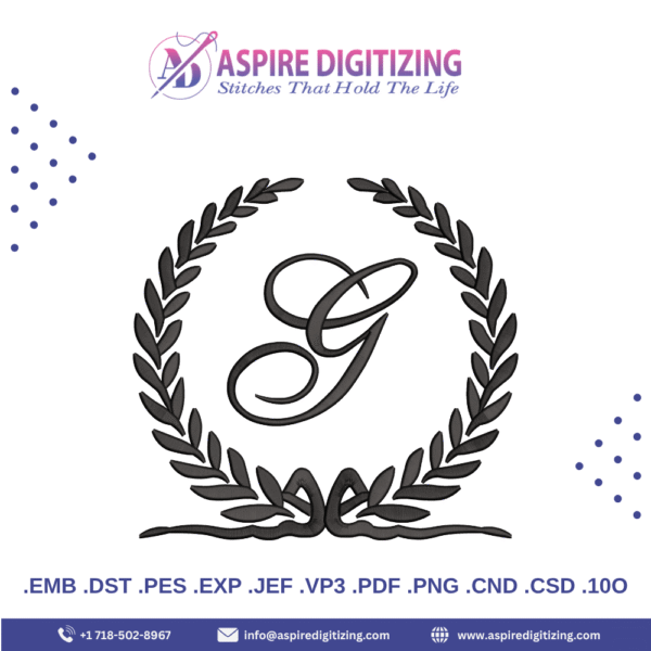 G Logo Embroidery Design – Minimalist & Bold Monogram Stitch for Custom Branding