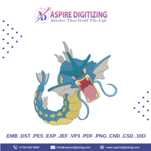 Gyarados Embroidery Design – Fierce Dragon Pokemon for Jackets, Patches & Gamer Merch