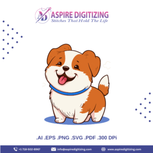 Happy Cartoon Puppy Vector – Brown & White Dog with Blue Collar