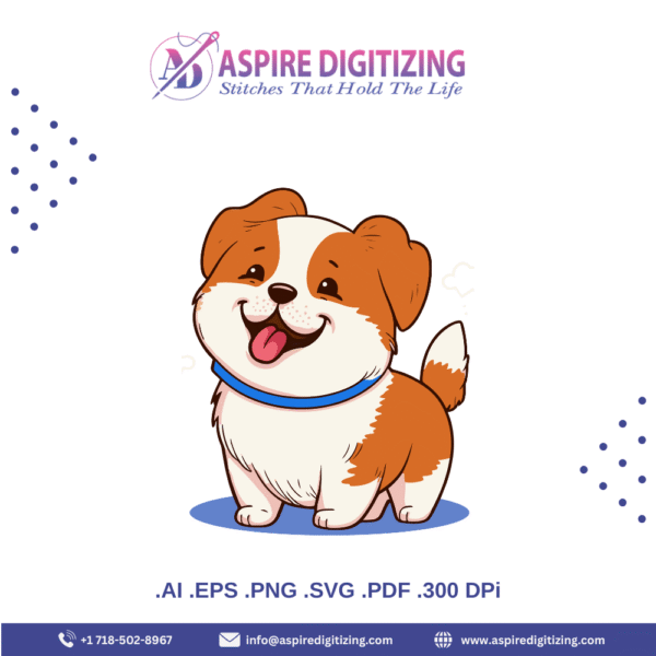 Happy Cartoon Puppy Vector – Brown & White Dog with Blue Collar