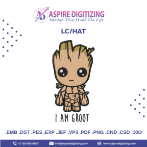 I Am Groot LC/Hat Digitizing Design – Cute Tree Hero for Embroidered Caps & Apparel