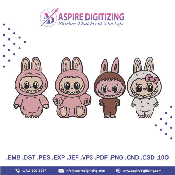 Labubu Dolls Embroidery Design – Mischievously Cute Character for Apparel, Patches & Gifts