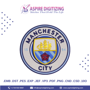 Manchester City Embroidery Design – Elite Football Club Crest for Apparel & Fan Gear