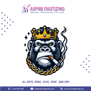 Royal Gorilla Vector – Crowned King with Chain & Cigar Style