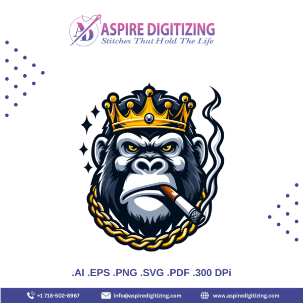 Royal Gorilla Vector – Crowned King with Chain & Cigar Style