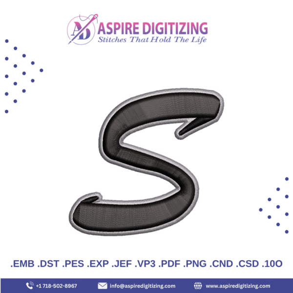 S Logo Puff Embroidery Design – Bold 3D Stitch for Caps, Streetwear & Branding
