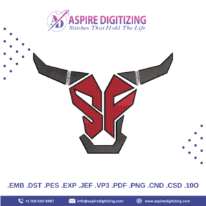 SF Bull Horn Embroidery Design – Bold Horned Logo for Sportswear, Jackets & Caps