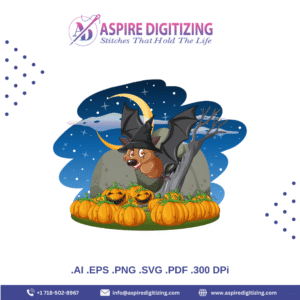 Classic Halloween Night Scene Vector – Haunted House, Pumpkins & Bats