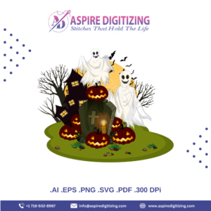 Classic Halloween Scene Vector – Haunted House, Jack-o'-Lanterns, Bats & Ghosts