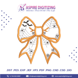 Coquette Halloween Digitized Design – Chic Bow Appliqué for Stylish Spooky Embroidery