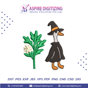 Goose Witch with Green Plant Digitized Embroidery Design – Halloween Stitch File