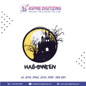 Haunted House Halloween Vector with Jack-o'-Lantern & Moon