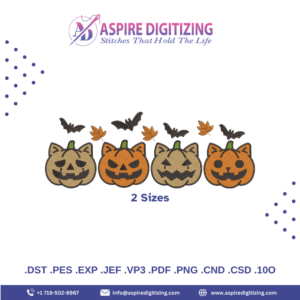 Pumpkin Cat Face with Bats Digitized Design – Halloween Jack-O’-Lantern Embroidery