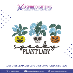 Spooky Plant Lady Embroidery Design – Witchy Botanical Halloween Pattern