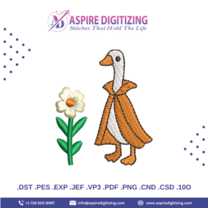 White and Orange Goose in Cloak with Flower Digitized Embroidery Design