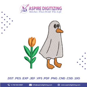 Goose with Stylized Plant Digitized Embroidery Design – Elegant Stitch File