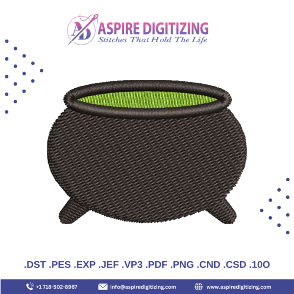 Witch's Cauldron Digitized Design – Simple & Spooky Brew for Halloween Embroidery