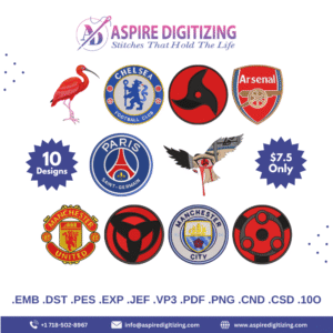 10 Digitized Embroidery Designs Bundle – Anime, Sports Logos, Animal & Spinner Theme Stitch Pack
